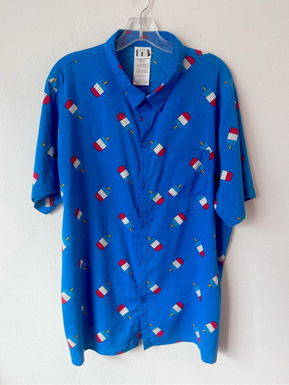 Men's 4th of July Blue Rocket Pop Print Short-Sleeve Button-up Shirt